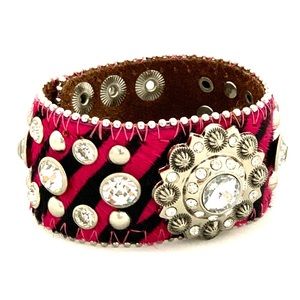 Cowhide leather rhinestone cuff